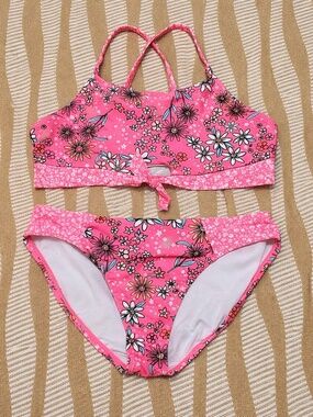 Shelloha Pink Floral Mixed Print Girls Bikini Set – Size 10 EUC